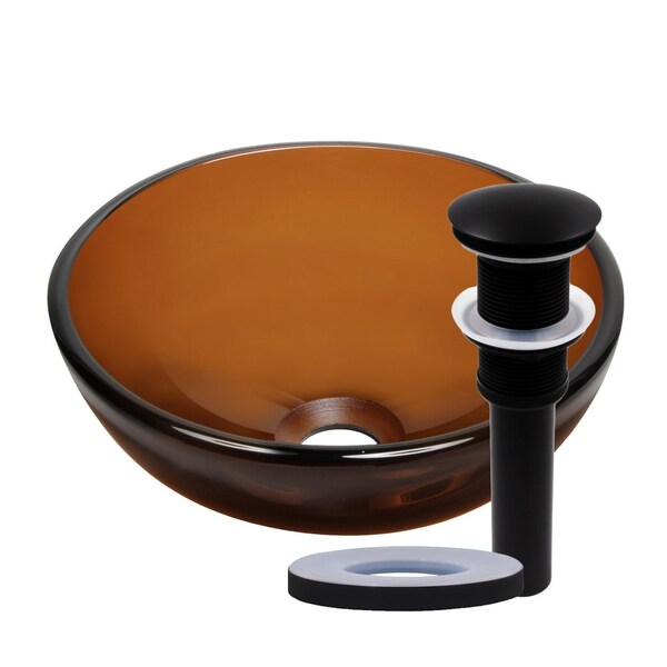 Novatto 12-inch Brown Glass Vessel Bathroom Sink Set in Matte Black TIS-168T-12MB - main
